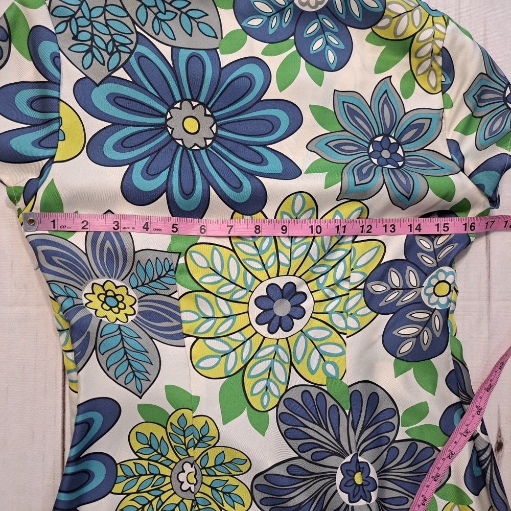 Boden Blue Green Yellow Silk Floral Vneck Mini Sundress Dress Women's Size 4 - Picture 6 of 10